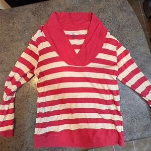 GAP Pink and Cream Striped Shawl Collar top
